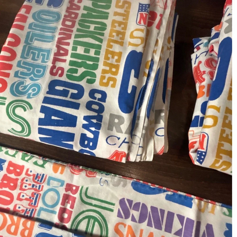 Vintage 90s NFL Sheet Twin Flat Sheets & Pillowcase Retro Football Team Bedding